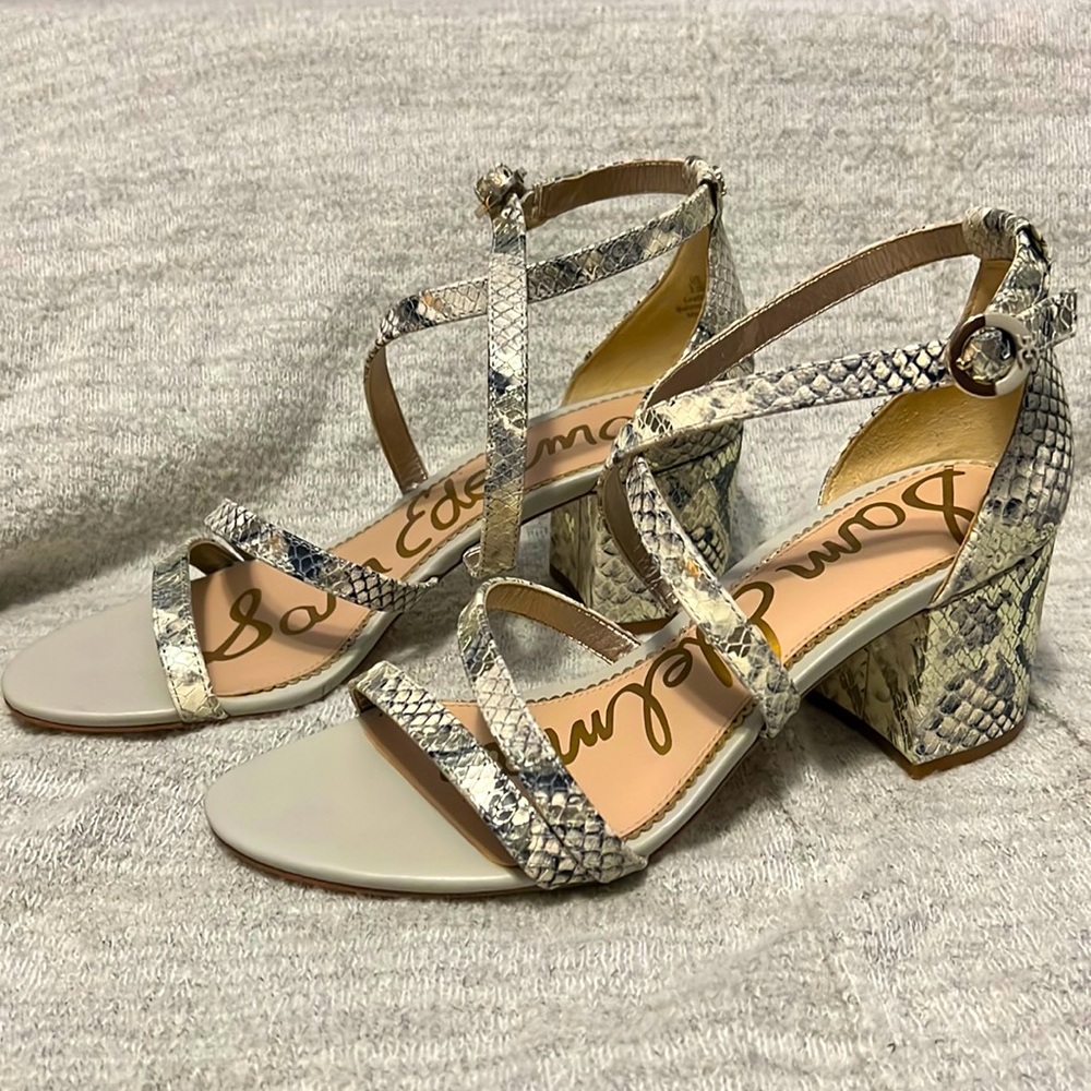 Sam Edelman Strappy Snakeskin Silver Sandals